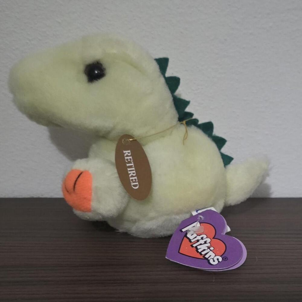 Puffkins green & white plush dinosaur #dinosaur #retired